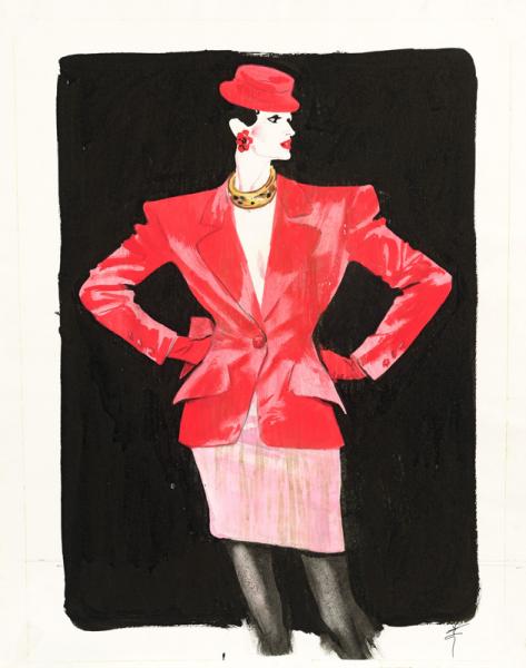 En tailleur rose, Yves Saint-Laurent Rive Gauche, 1987 (1) René GRUAU